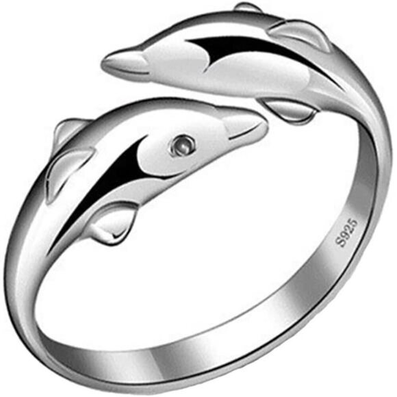 Adjustable Dolphin Open Ring Zircon Finger Diamante CZ Crystal for Women - Picture 2 of 8